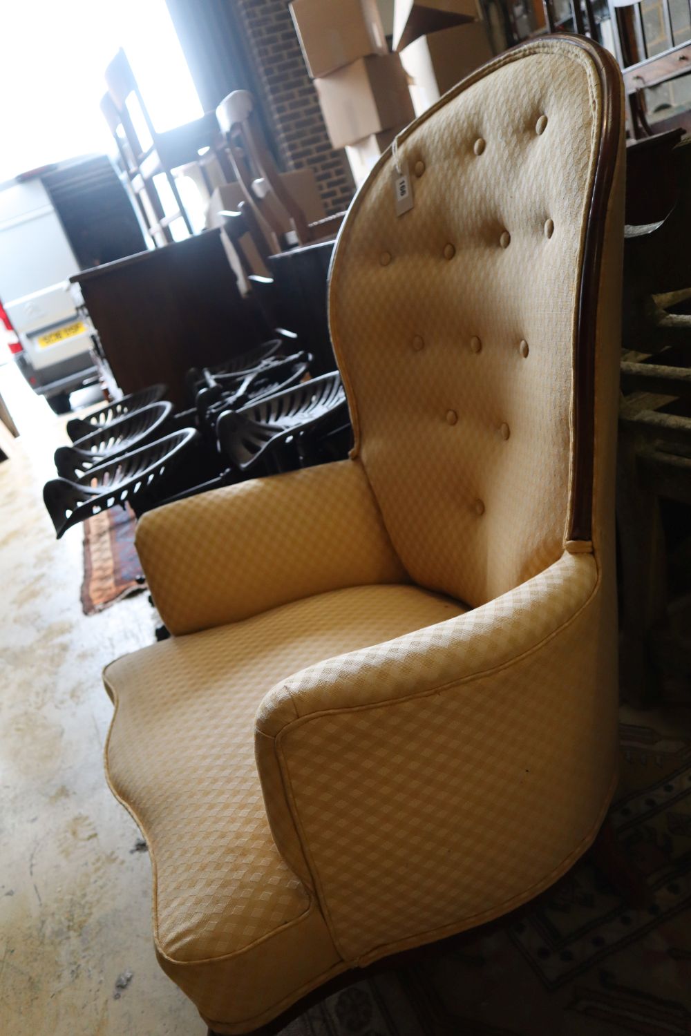 A 19th century French mahogany spoonback armchair